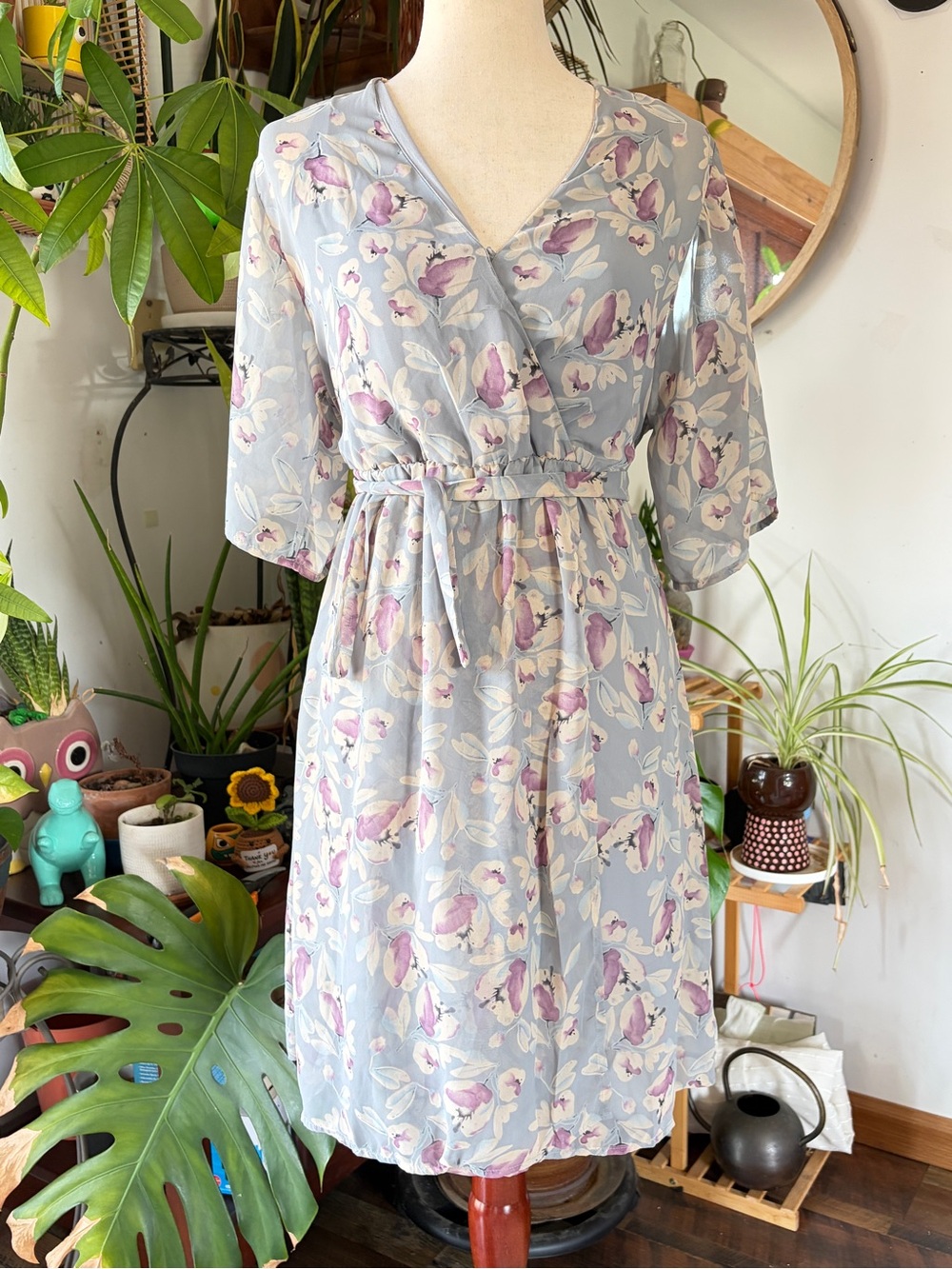 Sienna Sky Floral Faux Wrap Midi Dress M Blue Purple Cottagecore Fairycore Soft